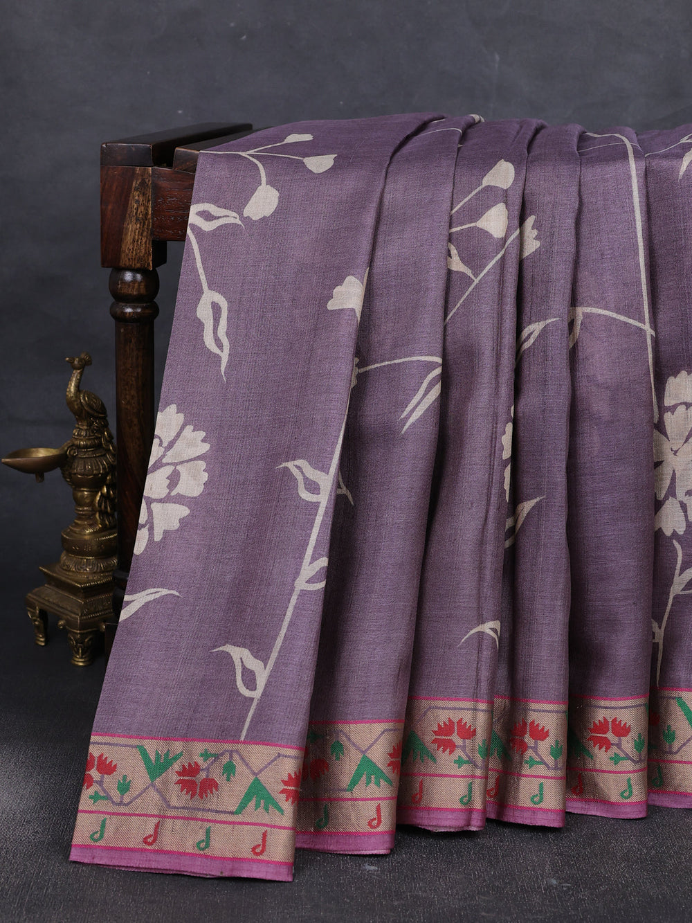 Lilac - Mauve Pink Tussar Printed Silk Saree