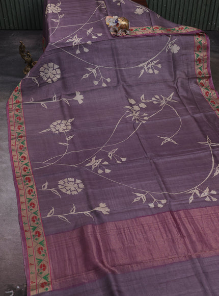 Lilac - Mauve Pink Tussar Printed Silk Saree
