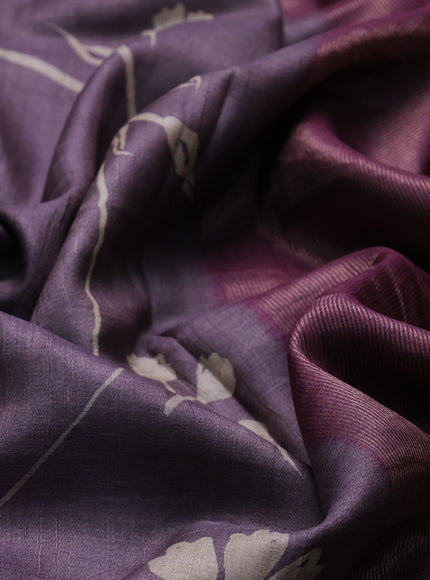 Lilac - Mauve Pink Tussar Printed Silk Saree