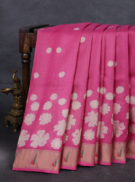 Pink Tussar Shibori Printed Silk Saree