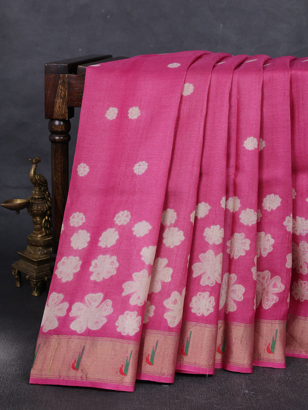 Pink Tussar Shibori Printed Silk Saree
