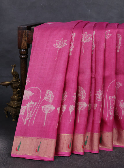 Pink Tussar Shibori Printed Silk Saree