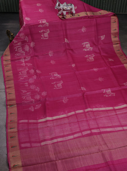 Pink Tussar Shibori Printed Silk Saree