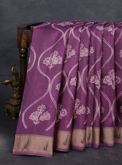 Purple Tussar Shibori Printed Silk Saree