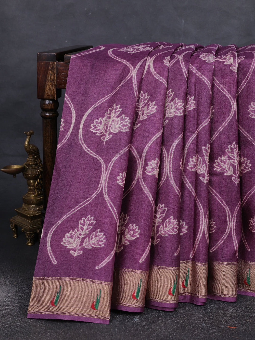 Purple Tussar Shibori Printed Silk Saree