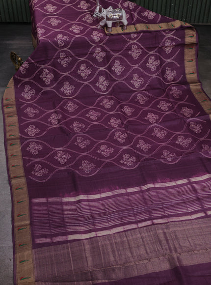 Purple Tussar Shibori Printed Silk Saree