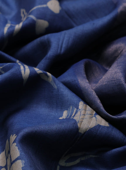 Blue Tussar Batik Printed Silk Saree