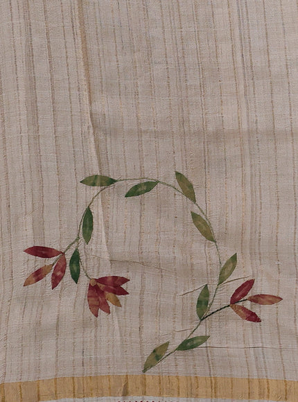 Beige - Maroon Tussar Applique Embroidery Saree