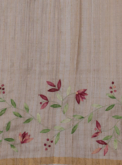 Beige - Maroon Tussar Applique Embroidery Saree