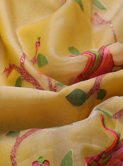 Yellow Muslin Kora Silk Embroidery Saree
