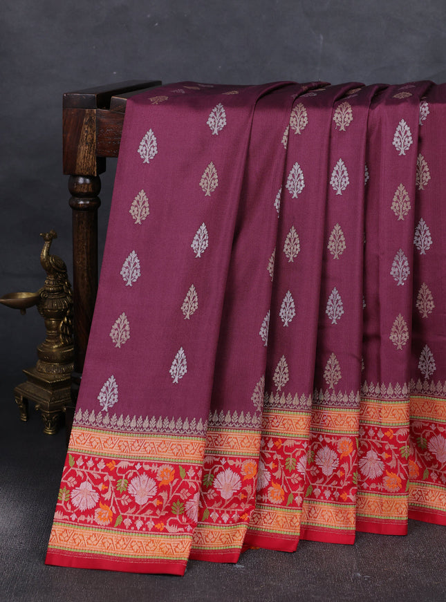 Wine - Red Banarasi Silk Saree