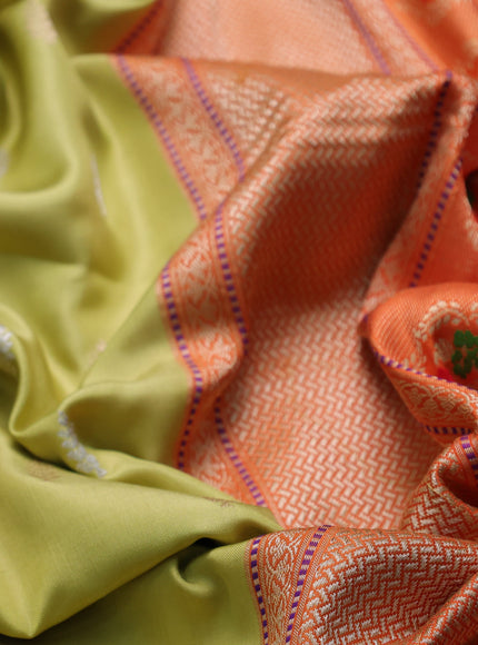 Lime Green - Orange Banarasi Silk Saree
