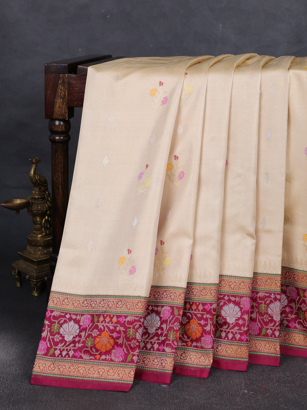 Beige - Magenta Banarasi Silk Saree