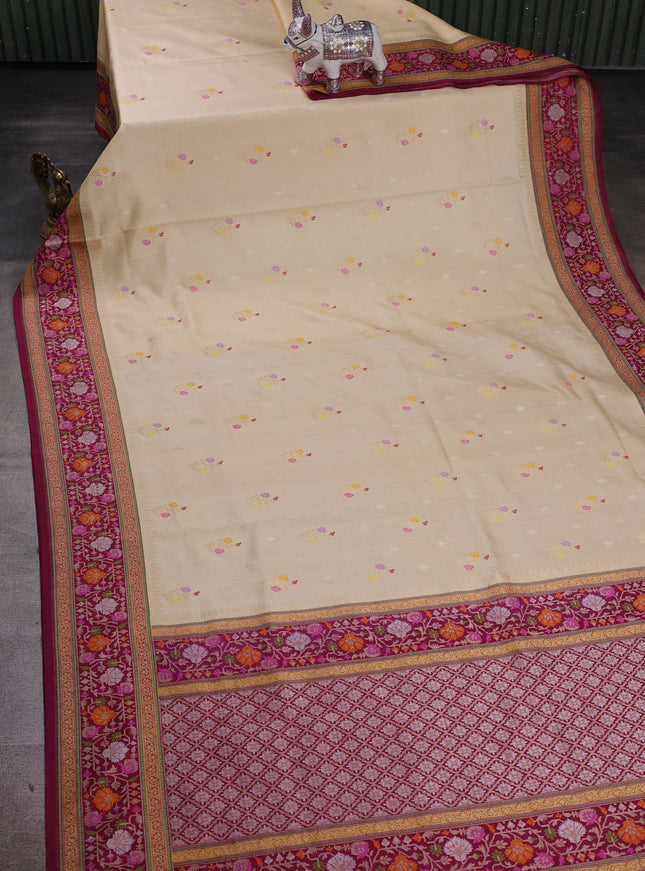 Beige - Magenta Banarasi Silk Saree