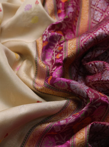 Beige - Magenta Banarasi Silk Saree