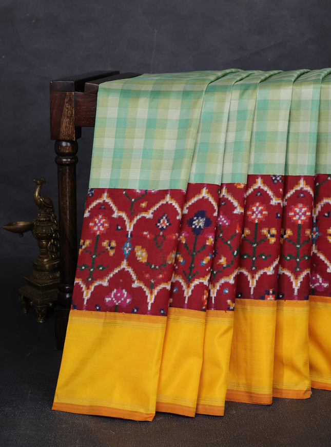Pastel Green - Yellow Kanchipuram Silk Saree With Patola Border