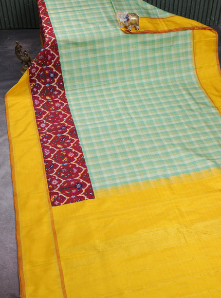 Pastel Green - Yellow Kanchipuram Silk Saree With Patola Border