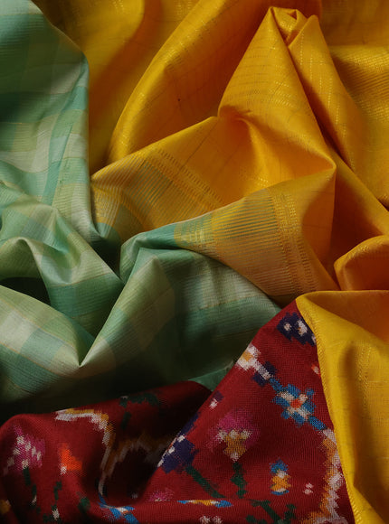 Pastel Green - Yellow Kanchipuram Silk Saree With Patola Border