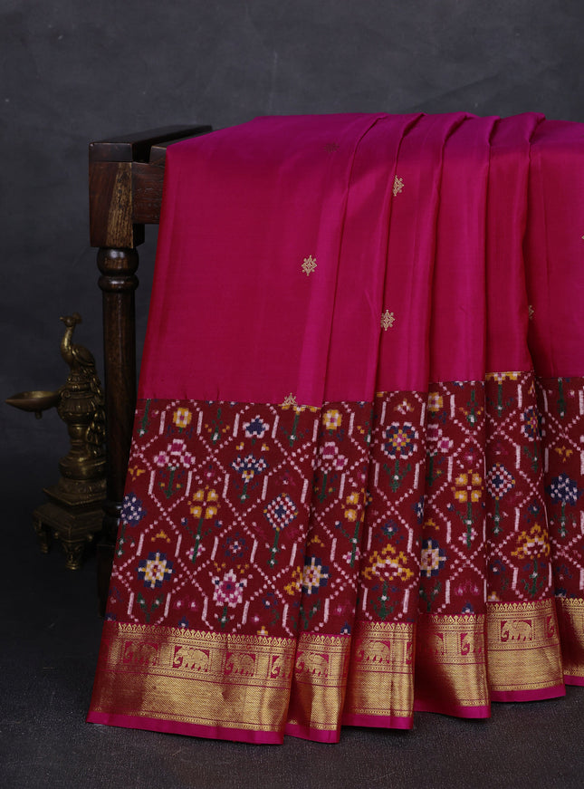 Rani Pink - Maroon Pure Kanchipuram Silk Saree With Patola Border