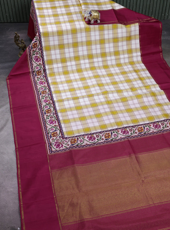 Off White - Maroon Pure Kanchipuram Silk Saree With Patola Border
