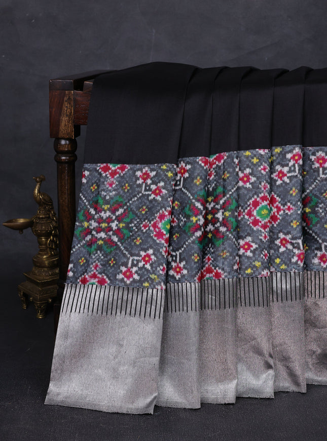 Black - Grey Pure Kanchipuram Silk Saree With Patola Border