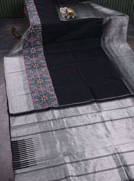 Black - Grey Pure Kanchipuram Silk Saree With Patola Border