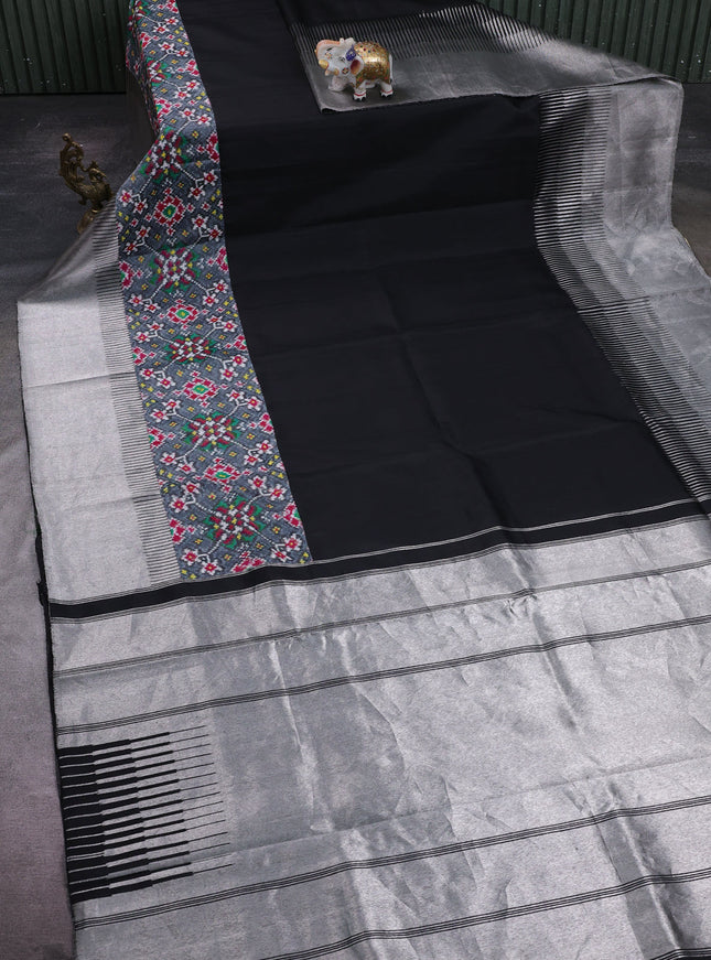 Black - Grey Pure Kanchipuram Silk Saree With Patola Border