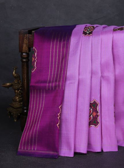 Lavender - Purple Kanchipuram Silk Saree With Applique Embroidery