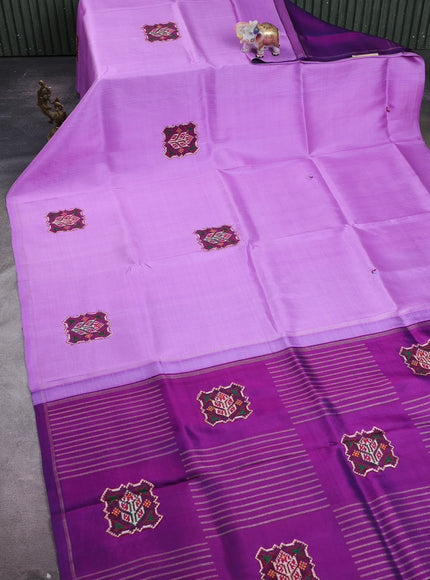 Lavender - Purple Kanchipuram Silk Saree With Applique Embroidery