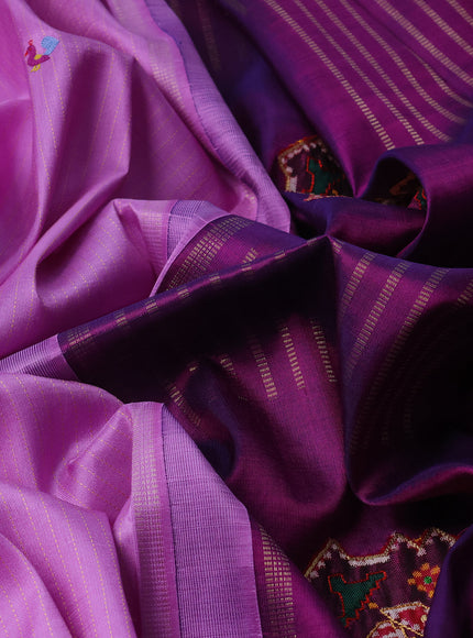 Lavender - Purple Kanchipuram Silk Saree With Applique Embroidery