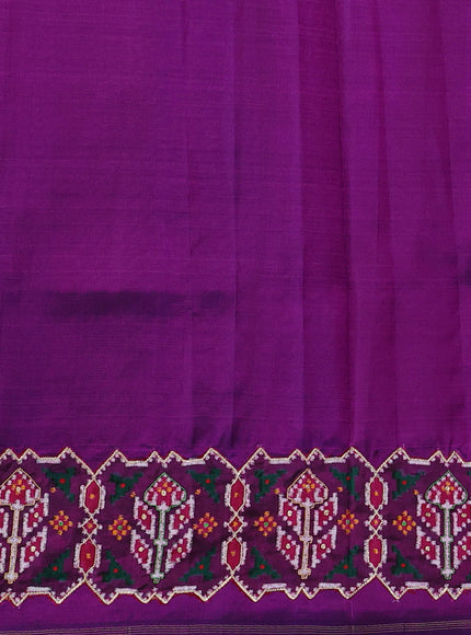 Lavender - Purple Kanchipuram Silk Saree With Applique Embroidery