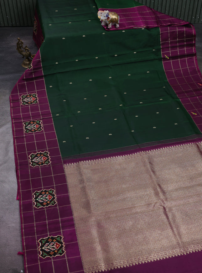 Bottle Green - Wine Kanchipuram Silk Saree With Applique Embroidery