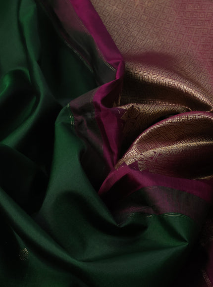 Bottle Green - Wine Kanchipuram Silk Saree With Applique Embroidery