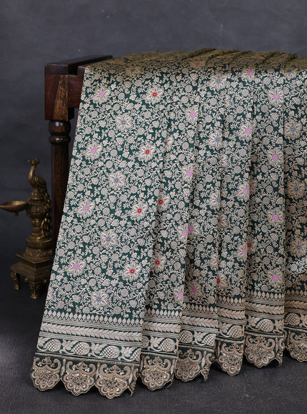 Bottle Green Banarasi Silk Embroidery Saree