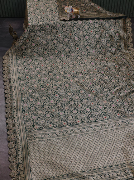 Bottle Green Banarasi Silk Embroidery Saree