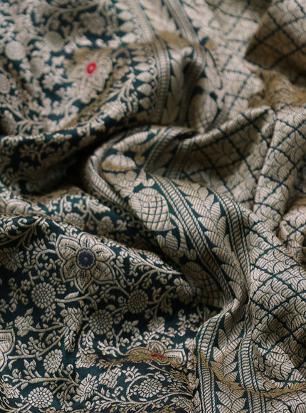 Bottle Green Banarasi Silk Embroidery Saree