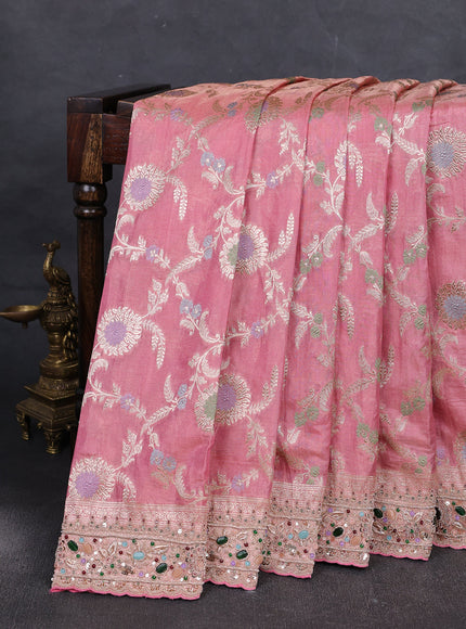 Gajri Pink Banarasi Tissue Silk Embroidery Saree