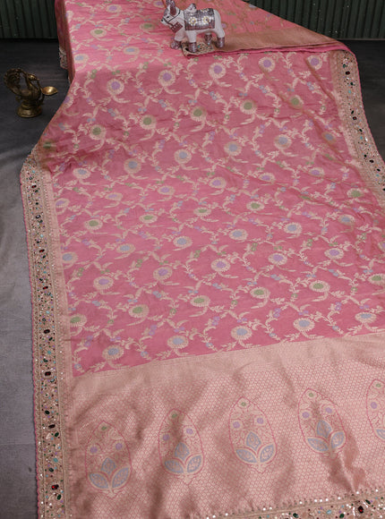 Gajri Pink Banarasi Tissue Silk Embroidery Saree