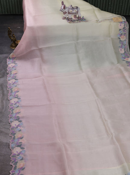 Cream - Pink Ombre Organza Embroidery Silk Saree