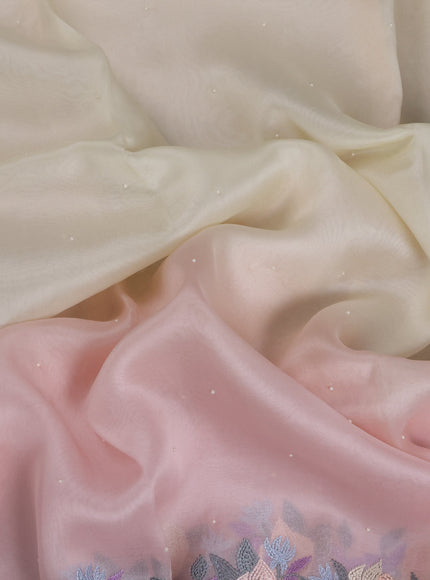 Cream - Pink Ombre Organza Embroidery Silk Saree