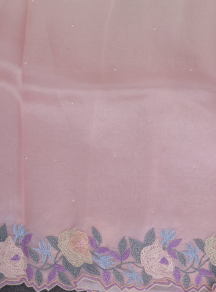 Cream - Pink Ombre Organza Embroidery Silk Saree