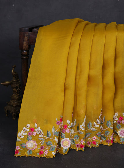 Mustard Organza Embroidery Silk Saree