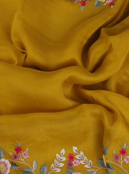 Mustard Organza Embroidery Silk Saree
