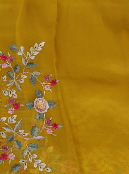 Mustard Organza Embroidery Silk Saree