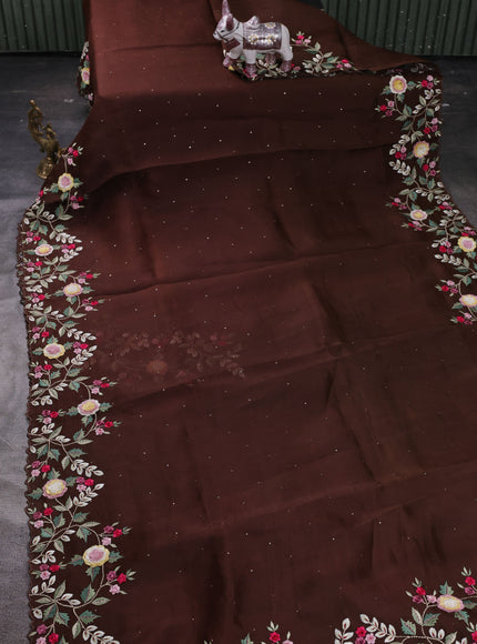 Brown Organza Embroidery Silk Saree