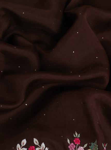 Brown Organza Embroidery Silk Saree