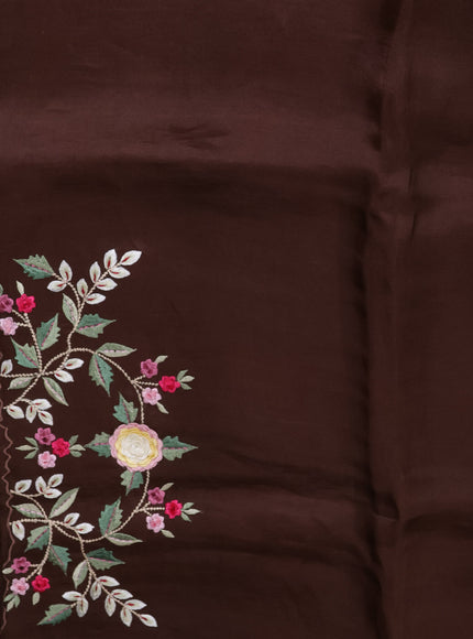 Brown Organza Embroidery Silk Saree