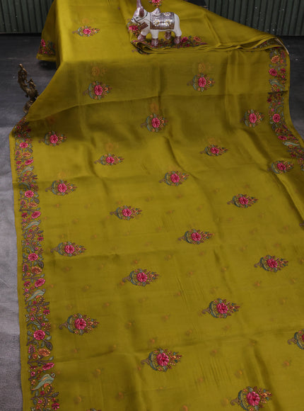 Mehendi Green Organza Embroidery Silk Saree