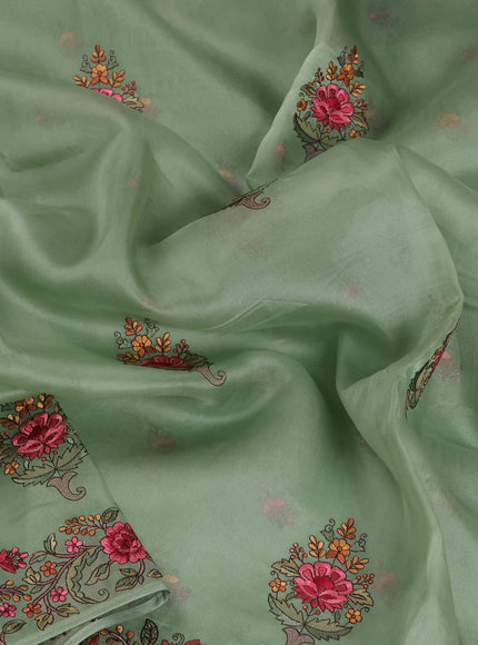 Pista Green Organza Embroidery Silk Saree
