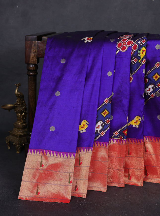 Purple - Red Pure Paithani Silk Embroidery Saree